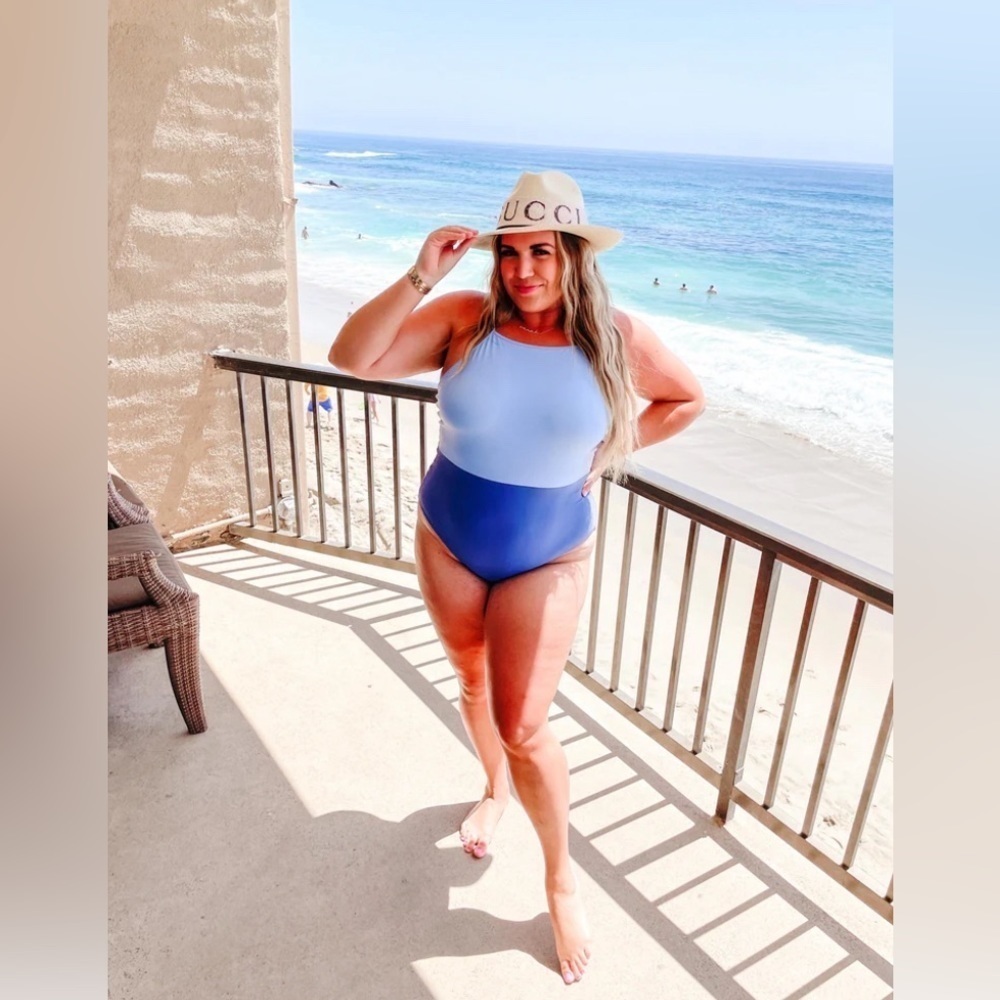 SummerSalt Blue Two Tone Colorblock Padded One Piece Swimsuit Size 16